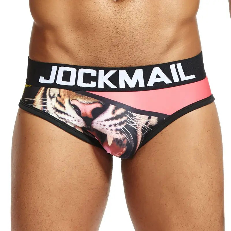 JOCKMAIL Playful fun Sexy Men Underwear Print Underpants Ice silk Briefs Cueca Gay Male Panties Slip 21 Pattern design Shorts