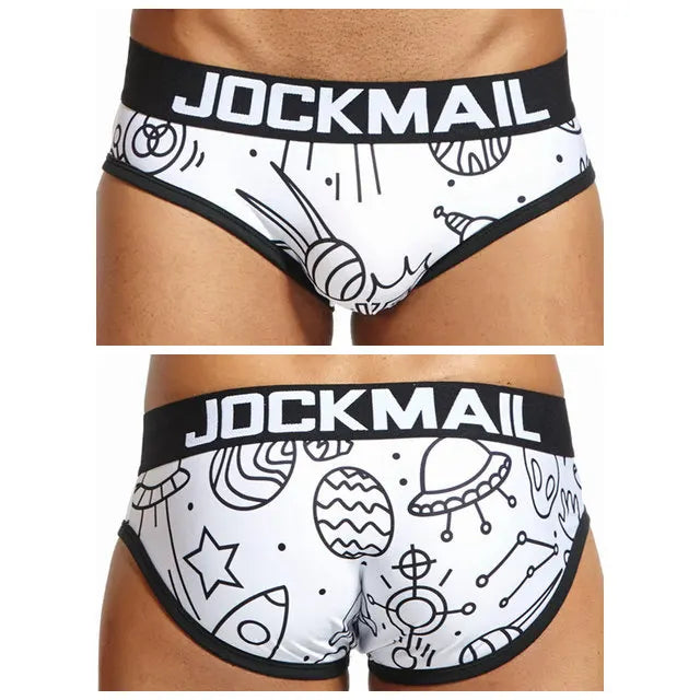 JOCKMAIL Playful fun Sexy Men Underwear Print Underpants Ice silk Briefs Cueca Gay Male Panties Slip 21 Pattern design Shorts