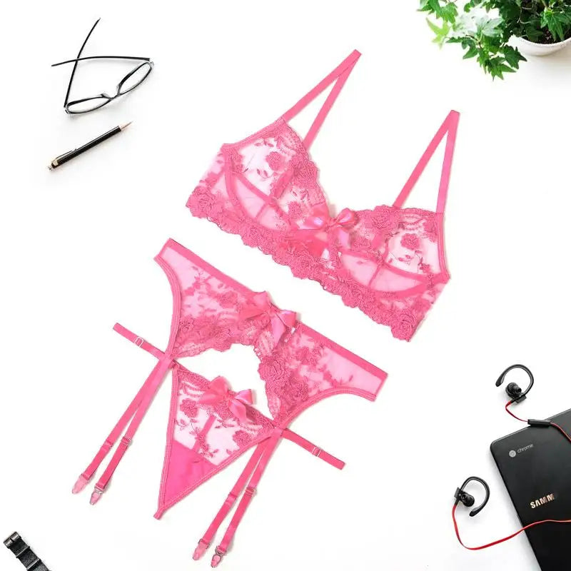 New Women Lingerie Set Lace Embroidery Push Up Bra Panties Sets Deep V Gather Top Sexy Underwear Bras Brassiere