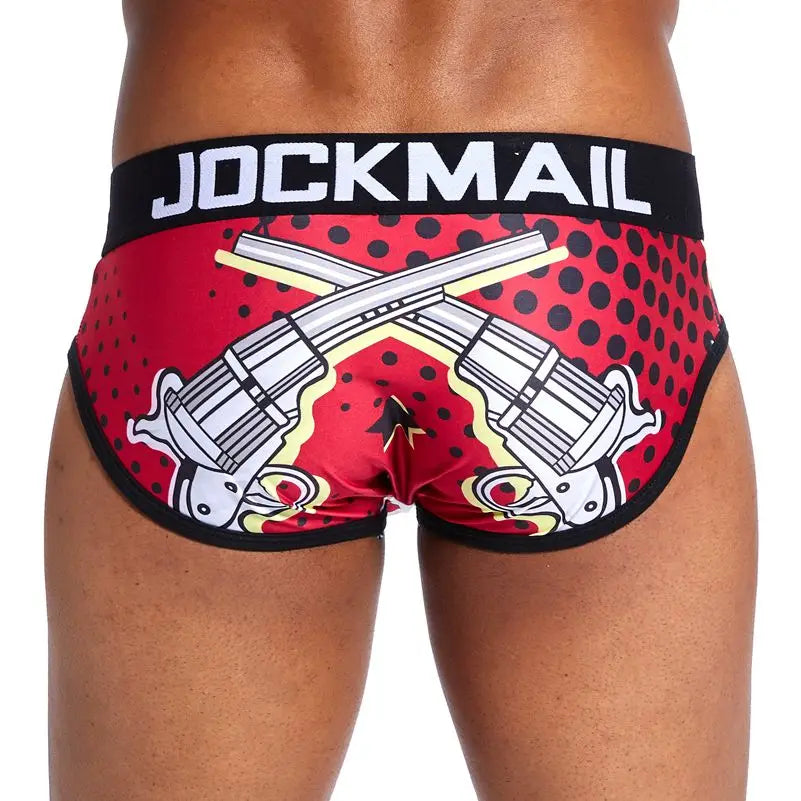 JOCKMAIL Playful fun Sexy Men Underwear Print Underpants Ice silk Briefs Cueca Gay Male Panties Slip 21 Pattern design Shorts