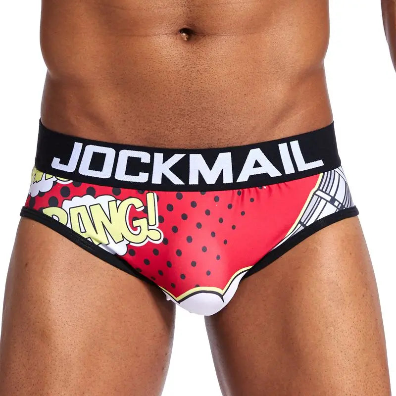 JOCKMAIL Playful fun Sexy Men Underwear Print Underpants Ice silk Briefs Cueca Gay Male Panties Slip 21 Pattern design Shorts