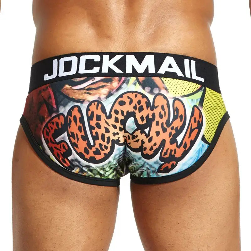 JOCKMAIL Playful fun Sexy Men Underwear Print Underpants Ice silk Briefs Cueca Gay Male Panties Slip 21 Pattern design Shorts