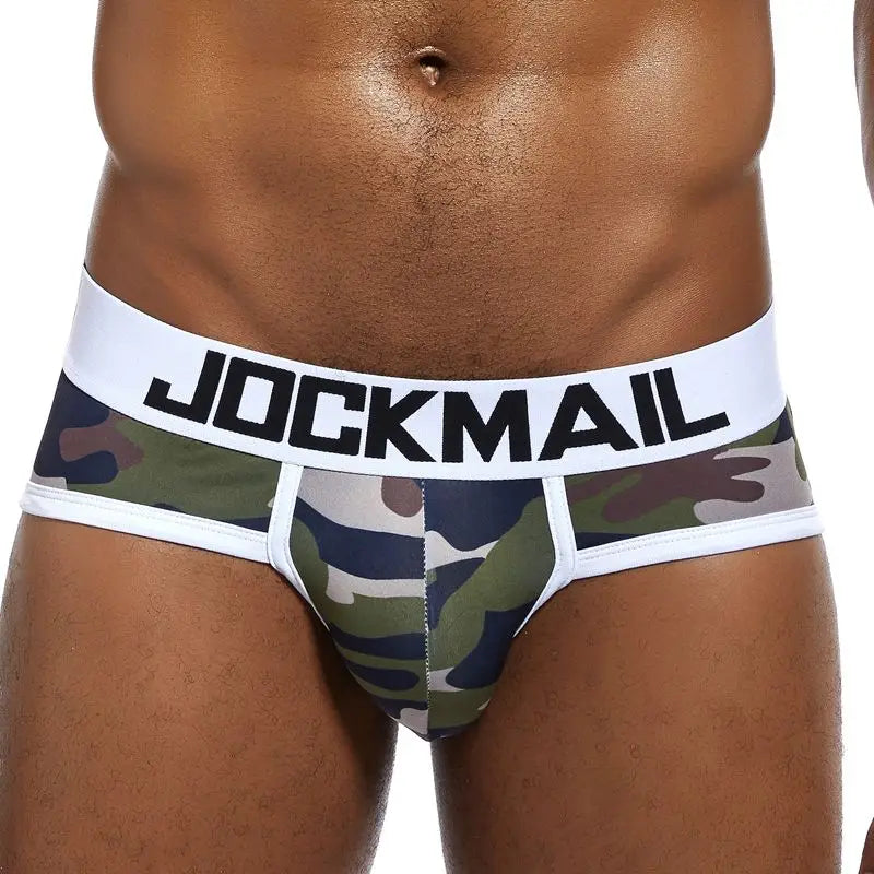 JOCKMAIL Playful fun Sexy Men Underwear Print Underpants Ice silk Briefs Cueca Gay Male Panties Slip 21 Pattern design Shorts