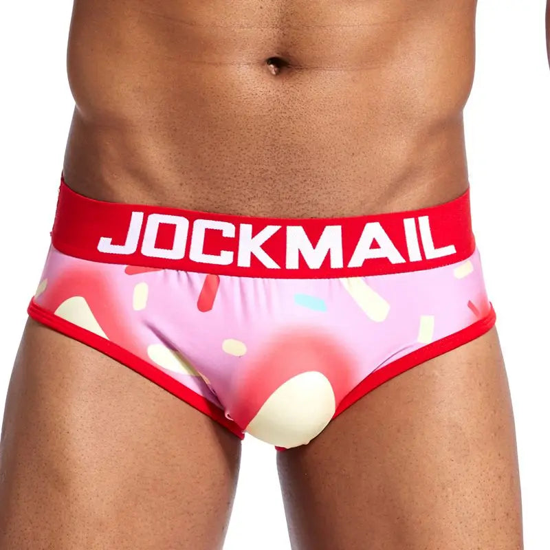 JOCKMAIL Playful fun Sexy Men Underwear Print Underpants Ice silk Briefs Cueca Gay Male Panties Slip 21 Pattern design Shorts