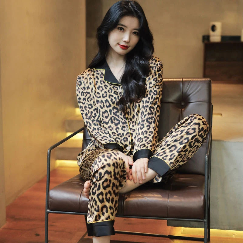 Europe & American Retro Leopard Women's Pajamas Elegant Trendy Print Lazy Fashion Sleepwear 2024 New Summer 2pcs Casual Homewear