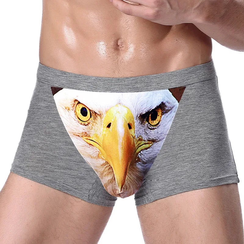 L-7XL Men's 3D Personality Panties Creative Wolf Head Animal Print Modal Underpants Mid-waist Breathable Boxer Shorts