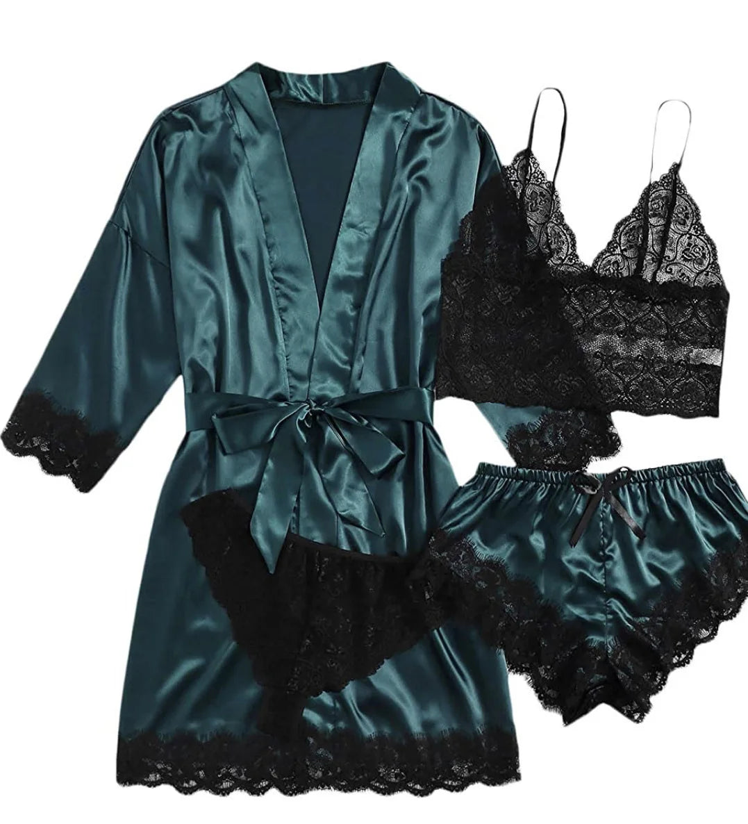 new Women's Sleep Lounge New Pajama Sets European American 4-piece set with lace satin suspender summer set for sleeping pajamas