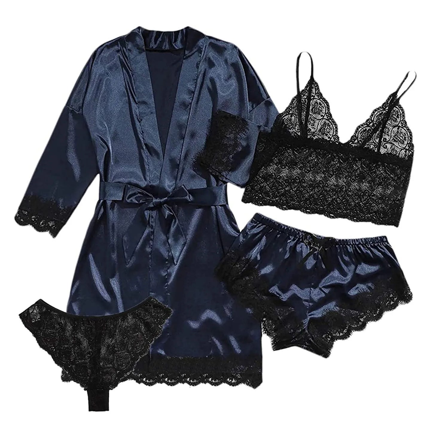 new Women's Sleep Lounge New Pajama Sets European American 4-piece set with lace satin suspender summer set for sleeping pajamas