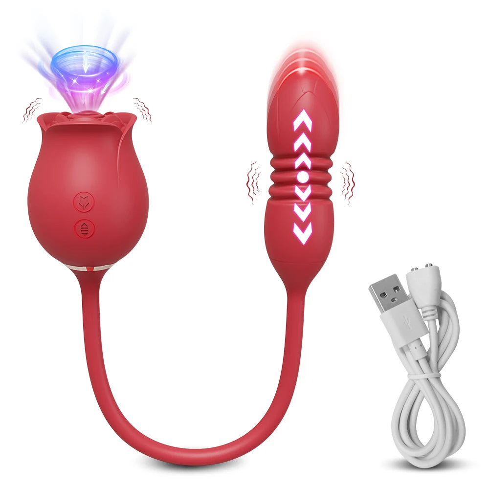 Thrusting Rose-Dildo Vibrator for Women Clitoris Stimulator Sucker Vacuum Vibrating Egg Nipple Sucking Female Sex Toys for Adult