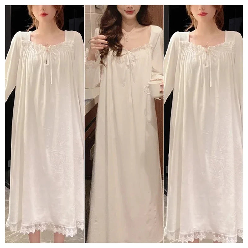 Long-Sleeved Princess Style Nightgown Women's Pajamas Lace Court Style Loose Large Size 2024 New Home Wear