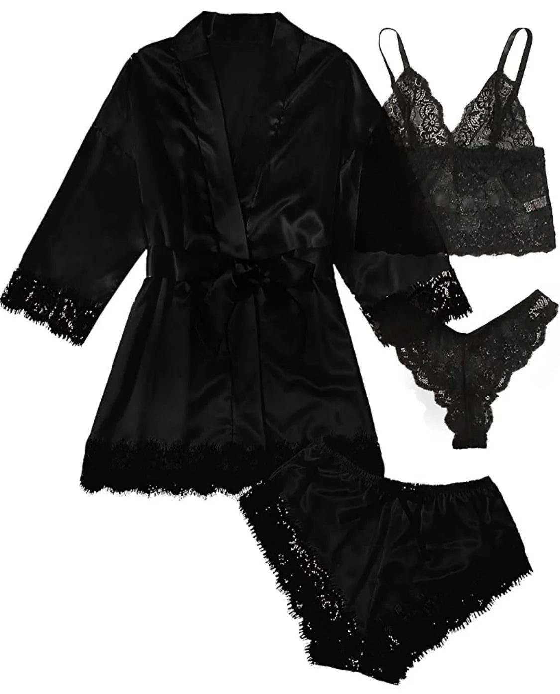 new Women's Sleep Lounge New Pajama Sets European American 4-piece set with lace satin suspender summer set for sleeping pajamas