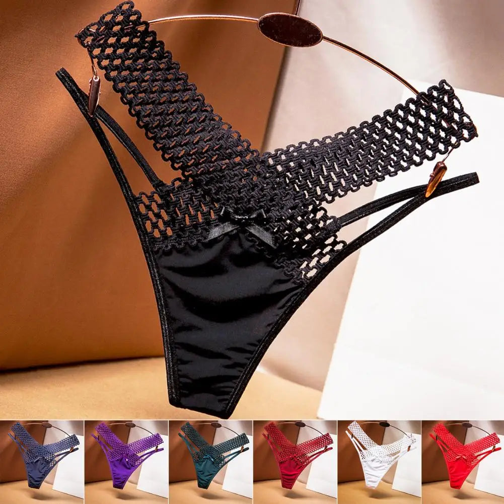 Lady Briefs Hollowed Out Elastic Thin Strip French Style Ladies Sling Thong Solid Color Women G-string Daily Underpants