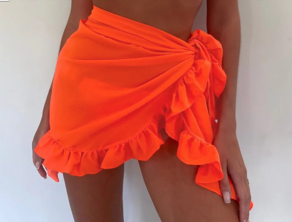 Bestwayclox Ruffle Bikini Cover Ups Short Skirt for Women 2024 Summer Sun Protection Sarong Bikini Beach Dress Brazilian Sarong