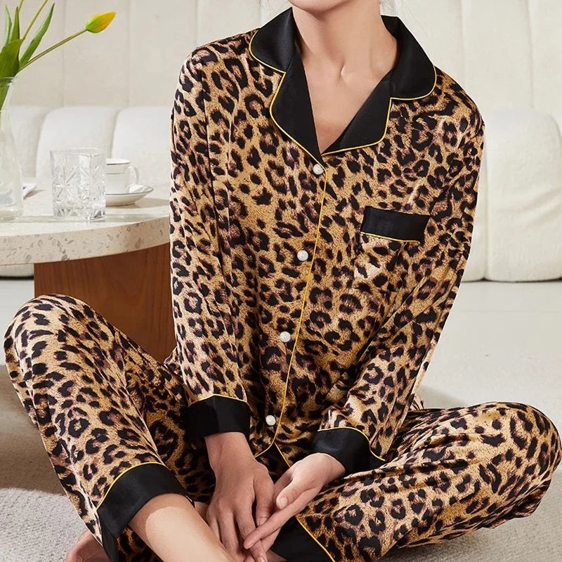 Europe & American Retro Leopard Women's Pajamas Elegant Trendy Print Lazy Fashion Sleepwear 2024 New Summer 2pcs Casual Homewear