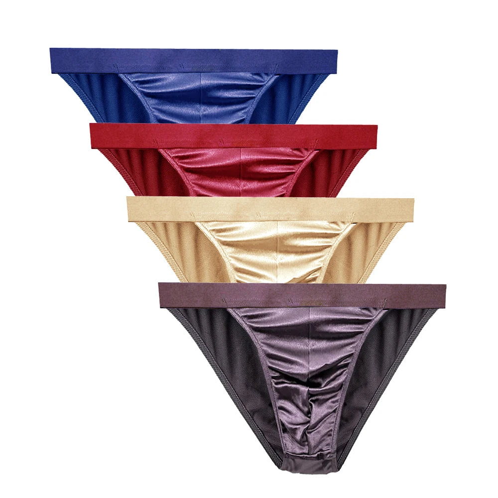 Mierside 2pcs/Men Briefs Thong Men's Sexy Breathable Underpants Comfortable Underwear Shorts Male Panties Satin Silky S-3XL