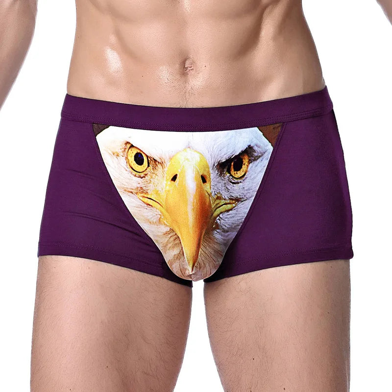 L-7XL Men's 3D Personality Panties Creative Wolf Head Animal Print Modal Underpants Mid-waist Breathable Boxer Shorts