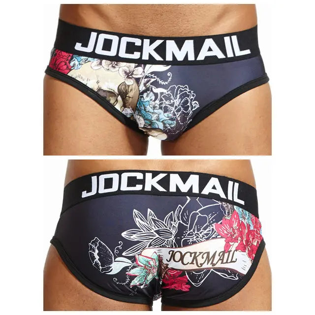 JOCKMAIL Playful fun Sexy Men Underwear Print Underpants Ice silk Briefs Cueca Gay Male Panties Slip 21 Pattern design Shorts