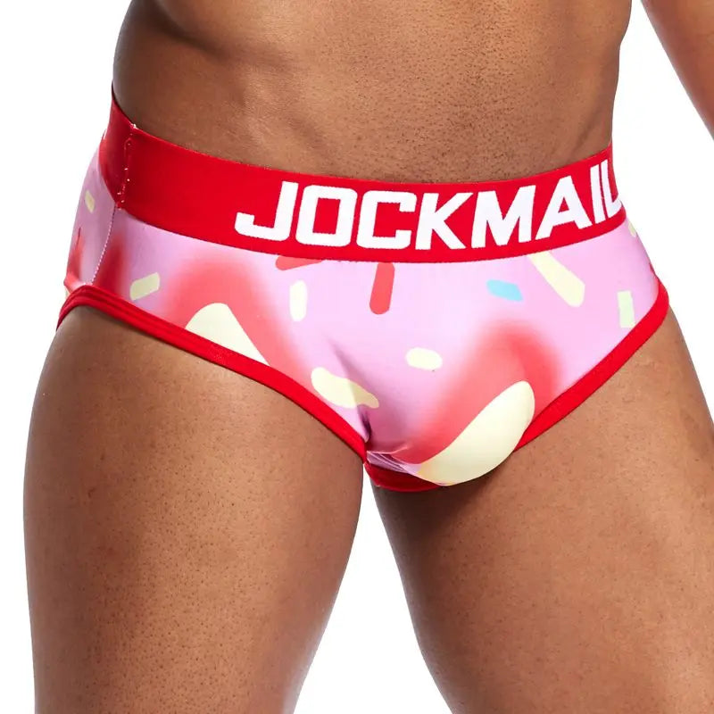 JOCKMAIL Playful fun Sexy Men Underwear Print Underpants Ice silk Briefs Cueca Gay Male Panties Slip 21 Pattern design Shorts