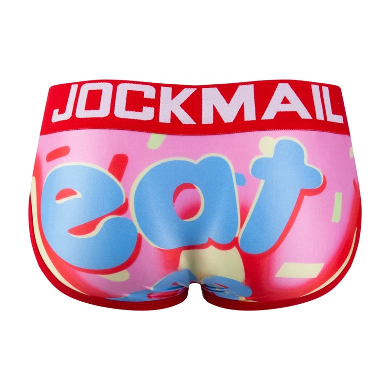 JOCKMAIL Playful fun Sexy Men Underwear Print Underpants Ice silk Briefs Cueca Gay Male Panties Slip 21 Pattern design Shorts