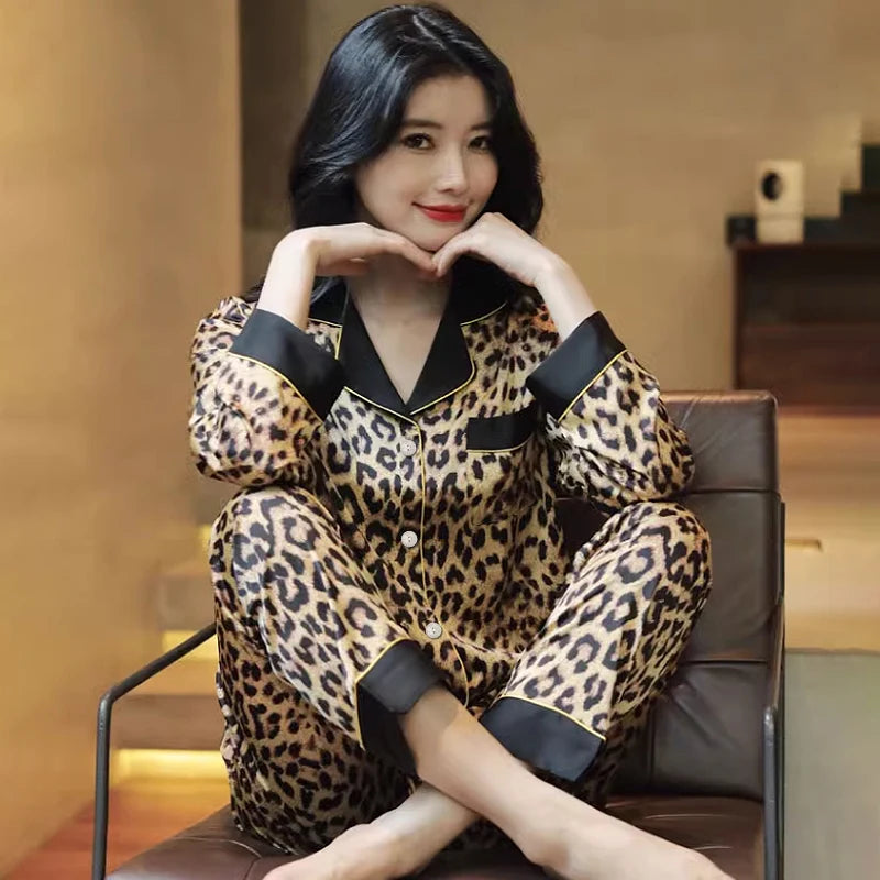 Europe & American Retro Leopard Women's Pajamas Elegant Trendy Print Lazy Fashion Sleepwear 2024 New Summer 2pcs Casual Homewear