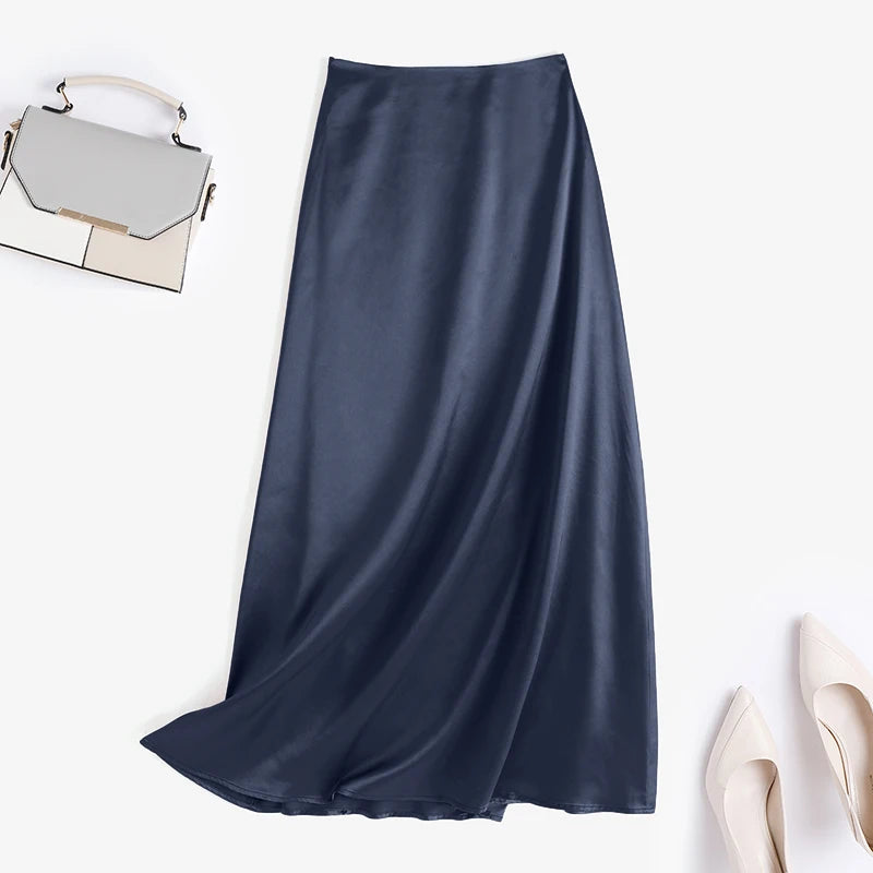 ZANZEA Woman Spring Autumn Satin Silk Skirt Work OL Back Zipper Faldas Saia Jupe Elegant Casual Party Solid Sundress 2023