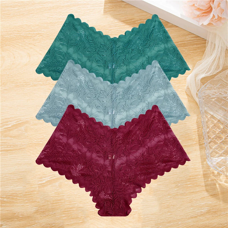 FINETOO 3Pcs/set Lace Boyshort Panties Women Low-Rise Floral Underwear S-XL Girls Sexy Panties Ladies Lace Underpants Lingerie