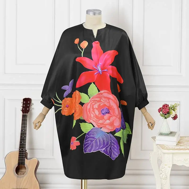 Plus Size 5XL VONDA Women Bohemian Sundress 2025 Autumn Floral Printed Elegant Midi Dress 3/4 Bat Sleeve Casual Loose Retro Robe