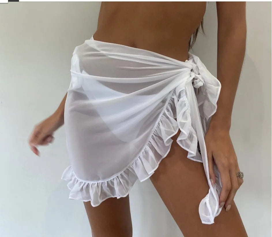 Bestwayclox Ruffle Bikini Cover Ups Short Skirt for Women 2024 Summer Sun Protection Sarong Bikini Beach Dress Brazilian Sarong