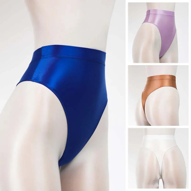 New Sexy Women Panties High Waist Shiny Satin Glossy Opaque Yoga Briefs Thong Lingerie Silky Bikini Tights Underpants Underwear