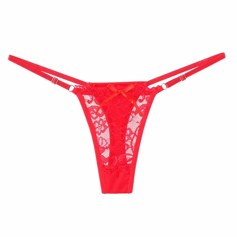 Sexy Lace Adjustable Thongs for Women Low Rise Hollow Out Briefs Female Breathable Underpants Perspective Sexy Lingerie