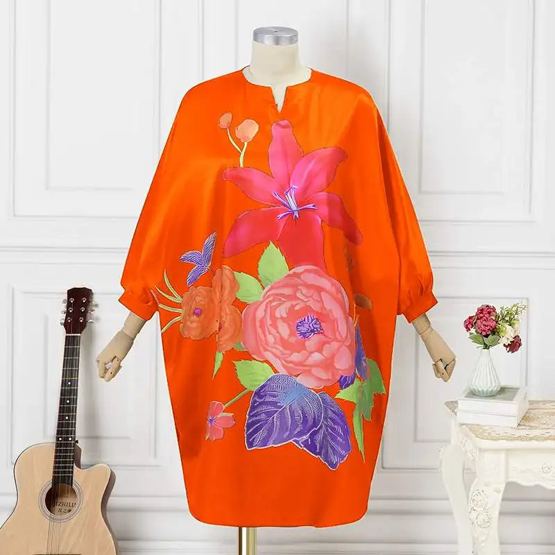 Plus Size 5XL VONDA Women Bohemian Sundress 2025 Autumn Floral Printed Elegant Midi Dress 3/4 Bat Sleeve Casual Loose Retro Robe