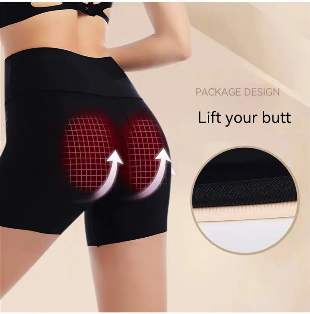 Women High Waist Panties Safety Short Pants Anti Exposure Underwear Corset Pants M L XL Black Skin Ice Silk Traceless Shorts