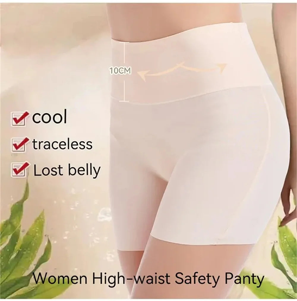 Women High Waist Panties Safety Short Pants Anti Exposure Underwear Corset Pants M L XL Black Skin Ice Silk Traceless Shorts