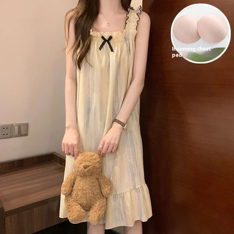 Summer Ladies Nightgown Halter Nightgown Nightgown Women Summer Vest Nightgown with Bra Pads Can Be Worn Outside Home Wear