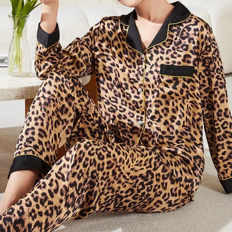 Europe & American Retro Leopard Women's Pajamas Elegant Trendy Print Lazy Fashion Sleepwear 2024 New Summer 2pcs Casual Homewear