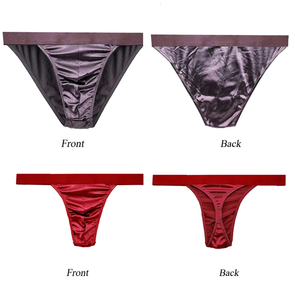 Mierside 2pcs/Men Briefs Thong Men's Sexy Breathable Underpants Comfortable Underwear Shorts Male Panties Satin Silky S-3XL