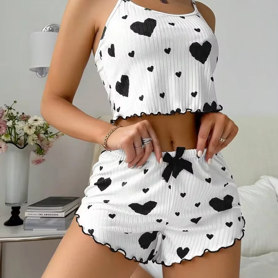 1 Set of Summer WOMEN'S Pajamas Two-piece Sexy Casual Camisole Undershirt Shorts Homewear Suit