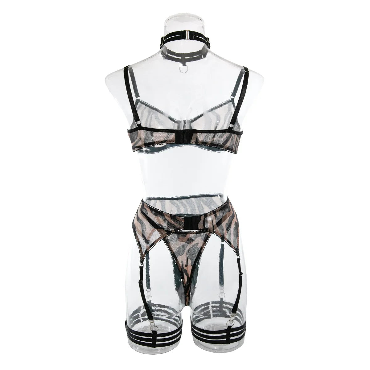 Koltailace Zebra Bra + Panty Print Mesh Lingerie Transparent Underwear Set Erotic Sexy Garter Intimates