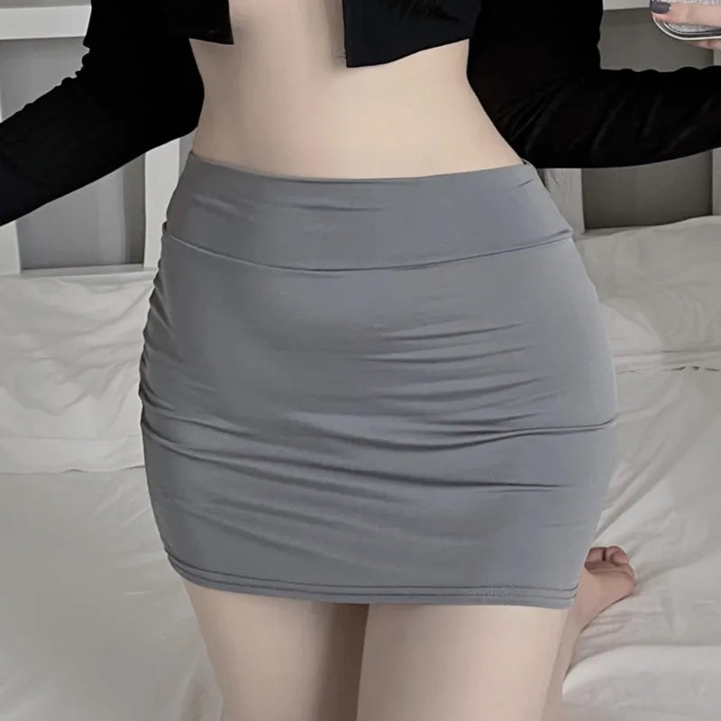 Sexy Women Tight Pencil Cute Skirt Sheer See Through Gloosy Micro Mini Skirt Oil Shiny OL Elastic Package Hip Skirt