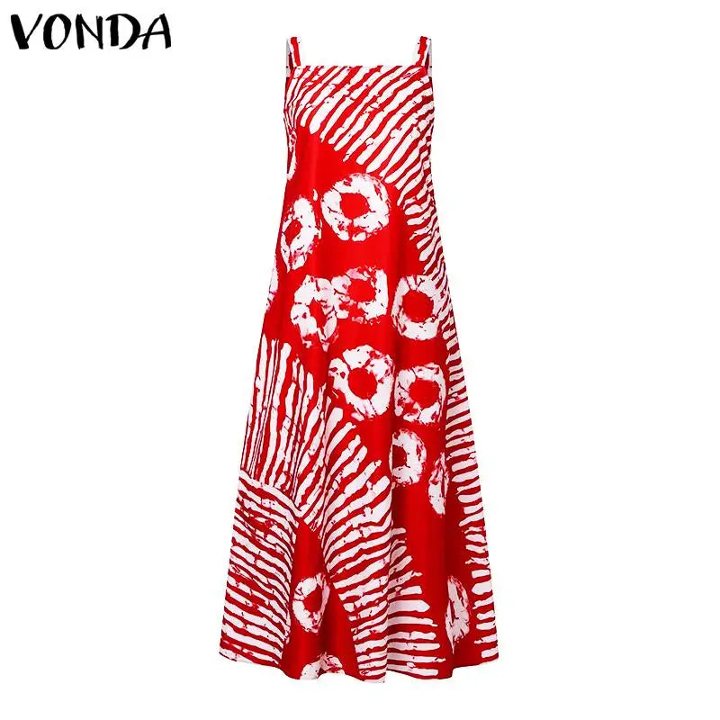 Plus Size 5XL VONDA Bohemian Printed Maxi Dress 2025 Summer Sleeveless Party Beach Sundress Tank Long Vestido Casual Loose Robe