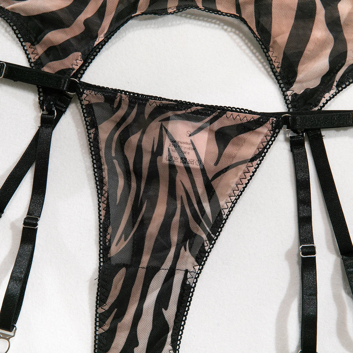 Koltailace Zebra Bra + Panty Print Mesh Lingerie Transparent Underwear Set Erotic Sexy Garter Intimates