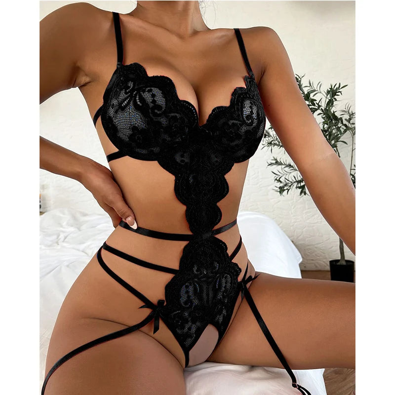 Lingerie Sexy Hot Lingerie Floral Lace V-neck Strap Night Dress Babydoll Sexy Women Nightwear Lace Nightgown Babydoll Sleepwear