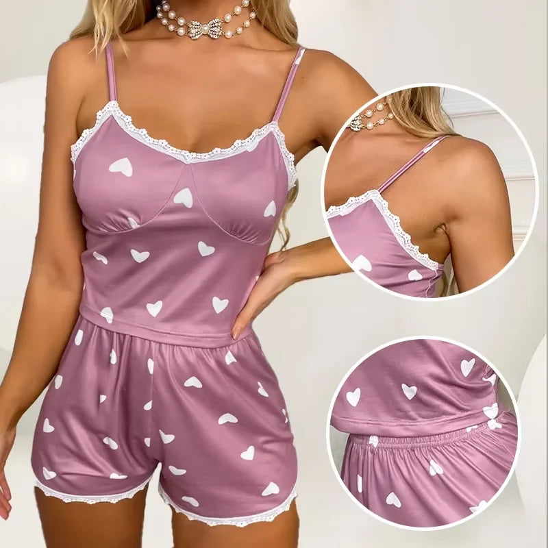 1 Set of Summer WOMEN'S Pajamas Two-piece Sexy Casual Camisole Undershirt Shorts Homewear Suit