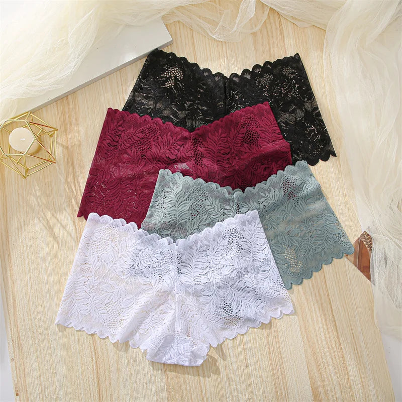 FINETOO 3Pcs/set Lace Boyshort Panties Women Low-Rise Floral Underwear S-XL Girls Sexy Panties Ladies Lace Underpants Lingerie