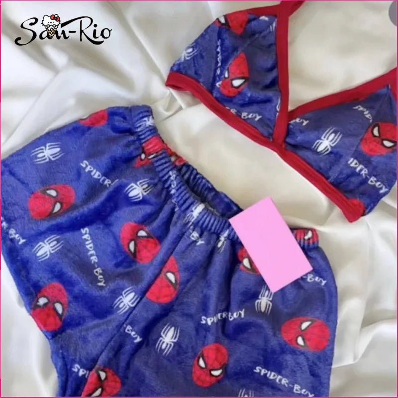 Sanrio Hello Kitty Women's Pajamas Set Sleepwear 2Pcs Short Tank Tops and Shorts Sexy Plush Homewear Women Pajamas Bra Sets