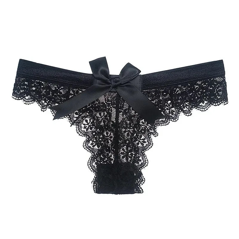 Soft Low Waist Panties Bow-knot Lace Thongs Women's Underwear Seamless Transparent Erotic Lingerie Female Briefs Panty G String