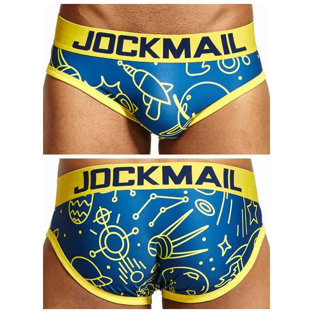 JOCKMAIL Playful fun Sexy Men Underwear Print Underpants Ice silk Briefs Cueca Gay Male Panties Slip 21 Pattern design Shorts