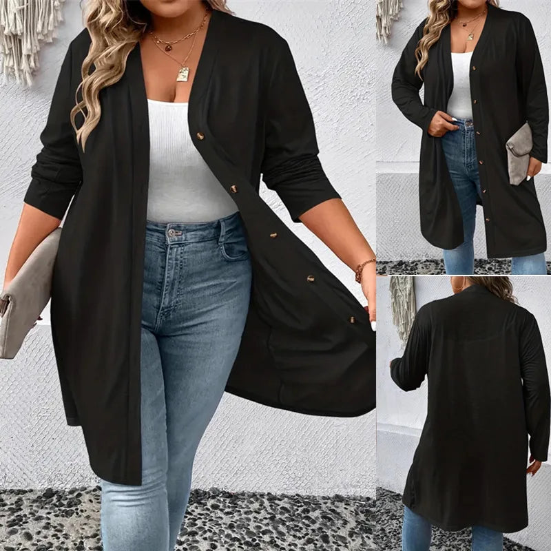 2024 plus size new women's long sleeved casual button up cardigan knitted jacket women's plus size cardigan autumn styles