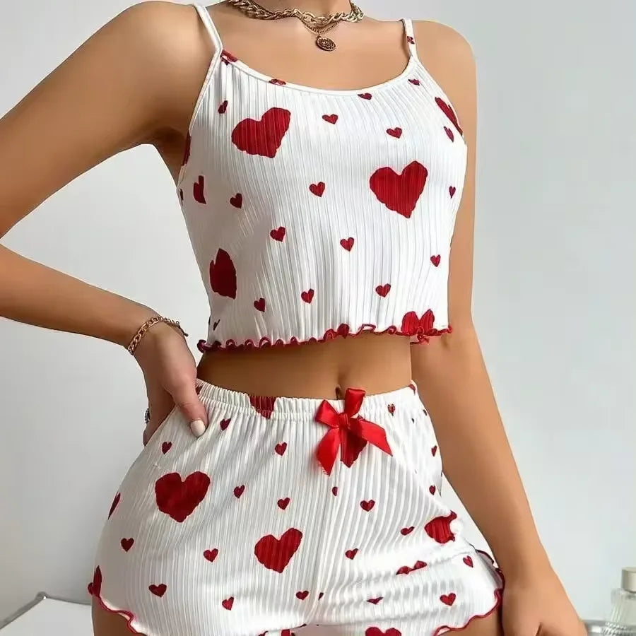 1 Set of Summer WOMEN'S Pajamas Two-piece Sexy Casual Camisole Undershirt Shorts Homewear Suit