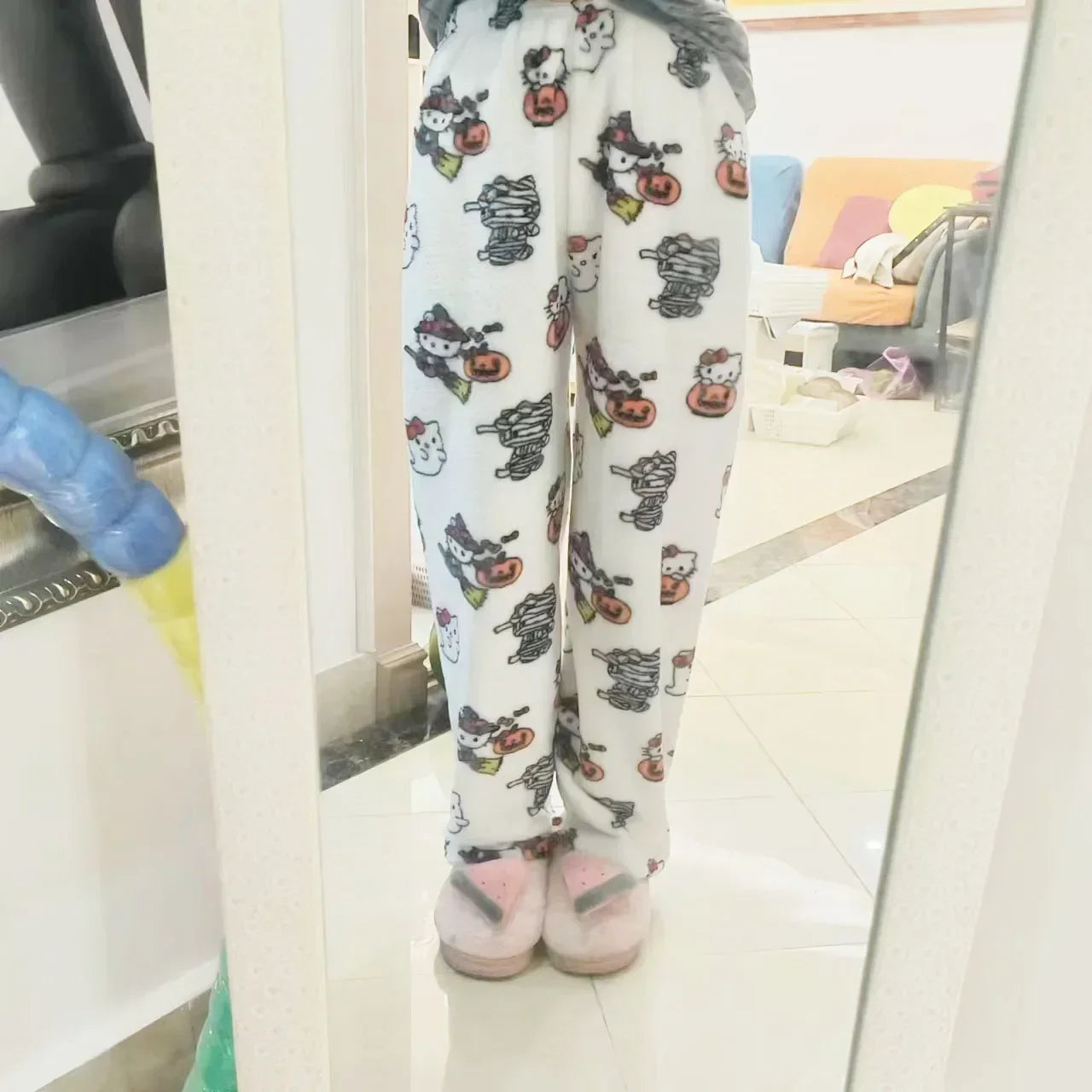 Thicken Hello Kitty Pajama Pants Sanrio Anime Fleece Double Elastic Fabric Soft Trousers Women Trousers Cartoon Birthday Gift